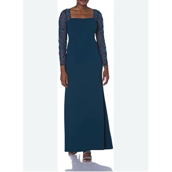 Adrianna Papell beaded mermaid gown Elegant Navy Evening Gown size 12 nwt - Picture 1 of 15
